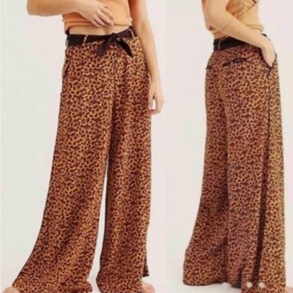 Free People Leopard Print Wide-Leg Pants